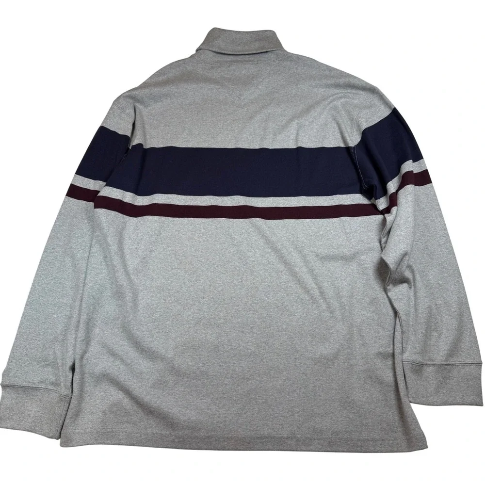 Tommy Hilfiger Mens XL Gray Striped Turtleneck Long Sleeve Cotton Shirt Navy Red